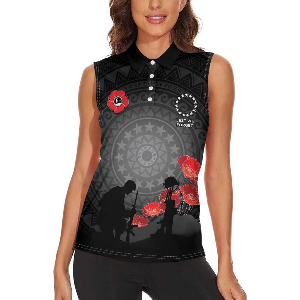 Cook Islands ANZAC Day Women Sleeveless Polo Shirt Soldier Silhouette Remembrance