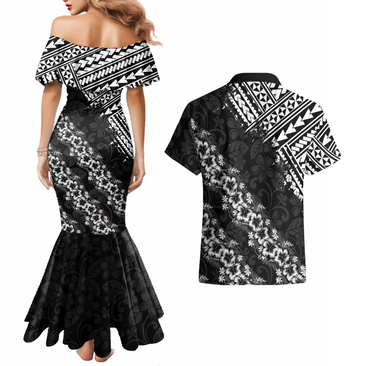 Hawaii Papakolea Born And Raised Couples Matching Mermaid Dress and Hawaiian Shirt Hawaiian Tribal Pattern LT05 - Polynesian Pride