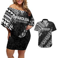 Hawaii Papakolea Born And Raised Couples Matching Off Shoulder Short Dress and Hawaiian Shirt Hawaiian Tribal Pattern