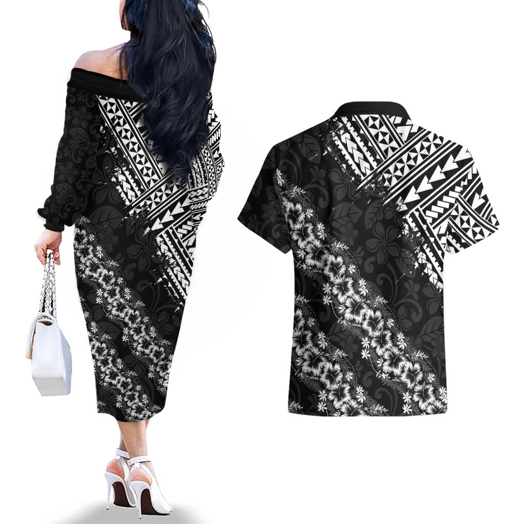 Hawaii Papakolea Born And Raised Couples Matching Off The Shoulder Long Sleeve Dress and Hawaiian Shirt Hawaiian Tribal Pattern LT05 - Polynesian Pride