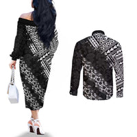 Hawaii Papakolea Born And Raised Couples Matching Off The Shoulder Long Sleeve Dress and Long Sleeve Button Shirt Hawaiian Tribal Pattern LT05 - Polynesian Pride