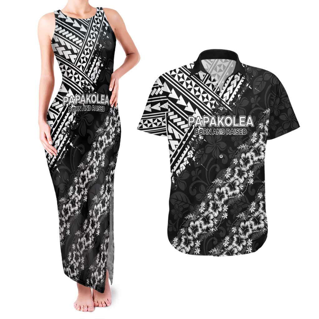 Hawaii Papakolea Born And Raised Couples Matching Tank Maxi Dress and Hawaiian Shirt Hawaiian Tribal Pattern LT05 Black - Polynesian Pride