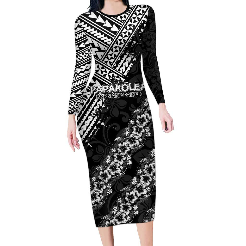 Hawaii Papakolea Born And Raised Family Matching Long Sleeve Bodycon Dress and Hawaiian Shirt Hawaiian Tribal Pattern LT05 Mom's Dress Black - Polynesian Pride