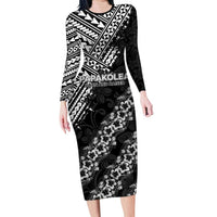Hawaii Papakolea Born And Raised Family Matching Long Sleeve Bodycon Dress and Hawaiian Shirt Hawaiian Tribal Pattern LT05 Mom's Dress Black - Polynesian Pride