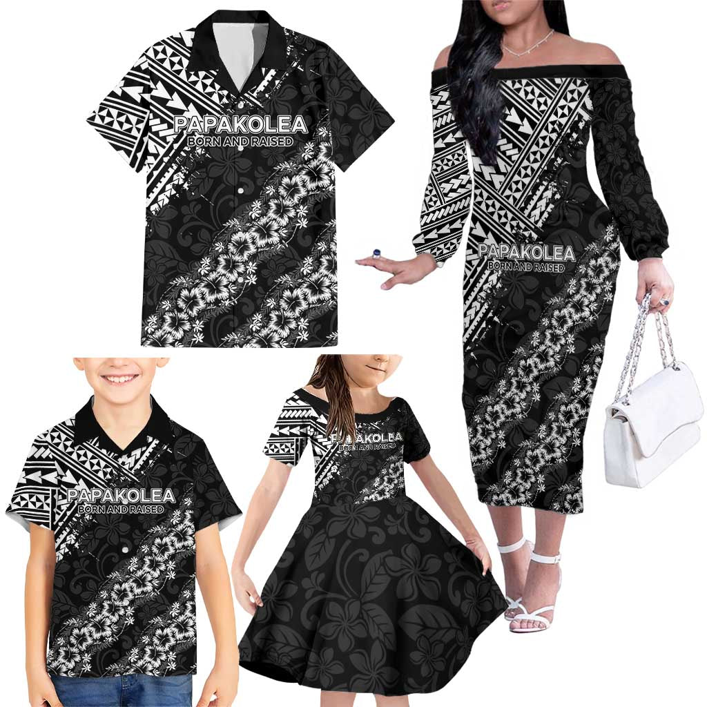 Hawaii Papakolea Born And Raised Family Matching Off The Shoulder Long Sleeve Dress and Hawaiian Shirt Hawaiian Tribal Pattern LT05 - Polynesian Pride