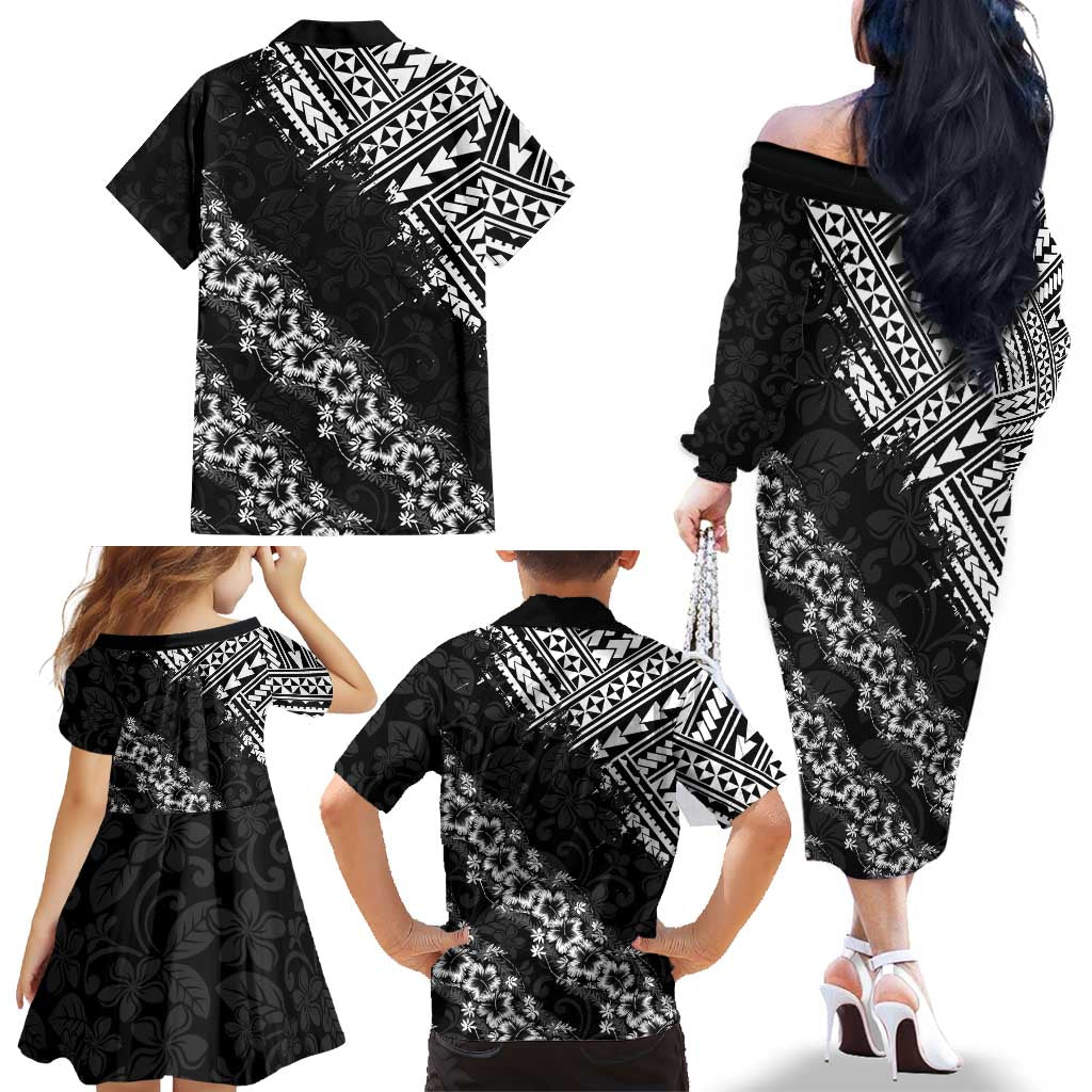 Hawaii Papakolea Born And Raised Family Matching Off The Shoulder Long Sleeve Dress and Hawaiian Shirt Hawaiian Tribal Pattern LT05 - Polynesian Pride