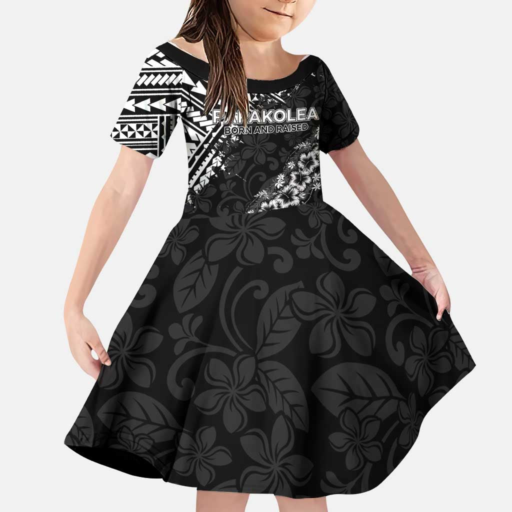 Hawaii Papakolea Born And Raised Family Matching Off Shoulder Short Dress and Hawaiian Shirt Hawaiian Tribal Pattern LT05 Daughter's Dress Black - Polynesian Pride