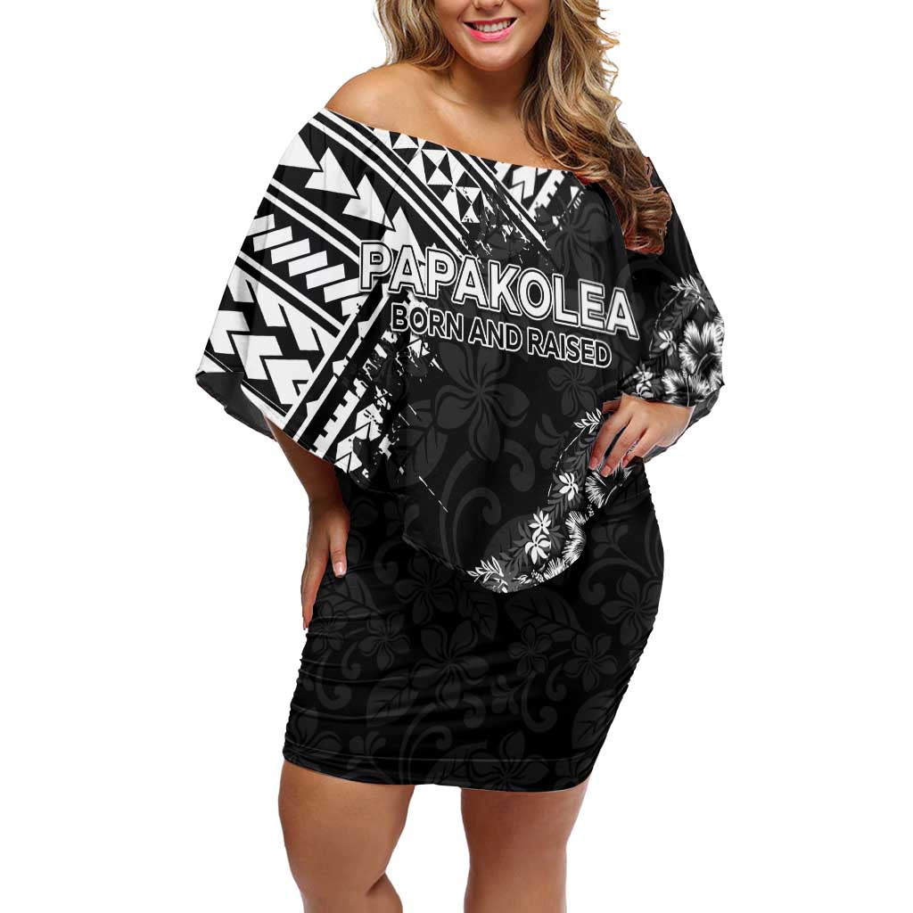 Hawaii Papakolea Born And Raised Family Matching Off Shoulder Short Dress and Hawaiian Shirt Hawaiian Tribal Pattern LT05 Mom's Dress Black - Polynesian Pride