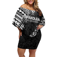 Hawaii Papakolea Born And Raised Family Matching Off Shoulder Short Dress and Hawaiian Shirt Hawaiian Tribal Pattern LT05 Mom's Dress Black - Polynesian Pride