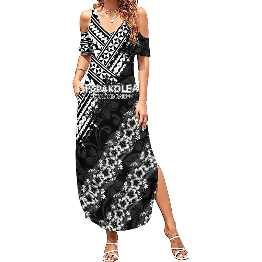 Hawaii Papakolea Born And Raised Family Matching Summer Maxi Dress and Hawaiian Shirt Hawaiian Tribal Pattern LT05 Mom's Dress Black - Polynesian Pride