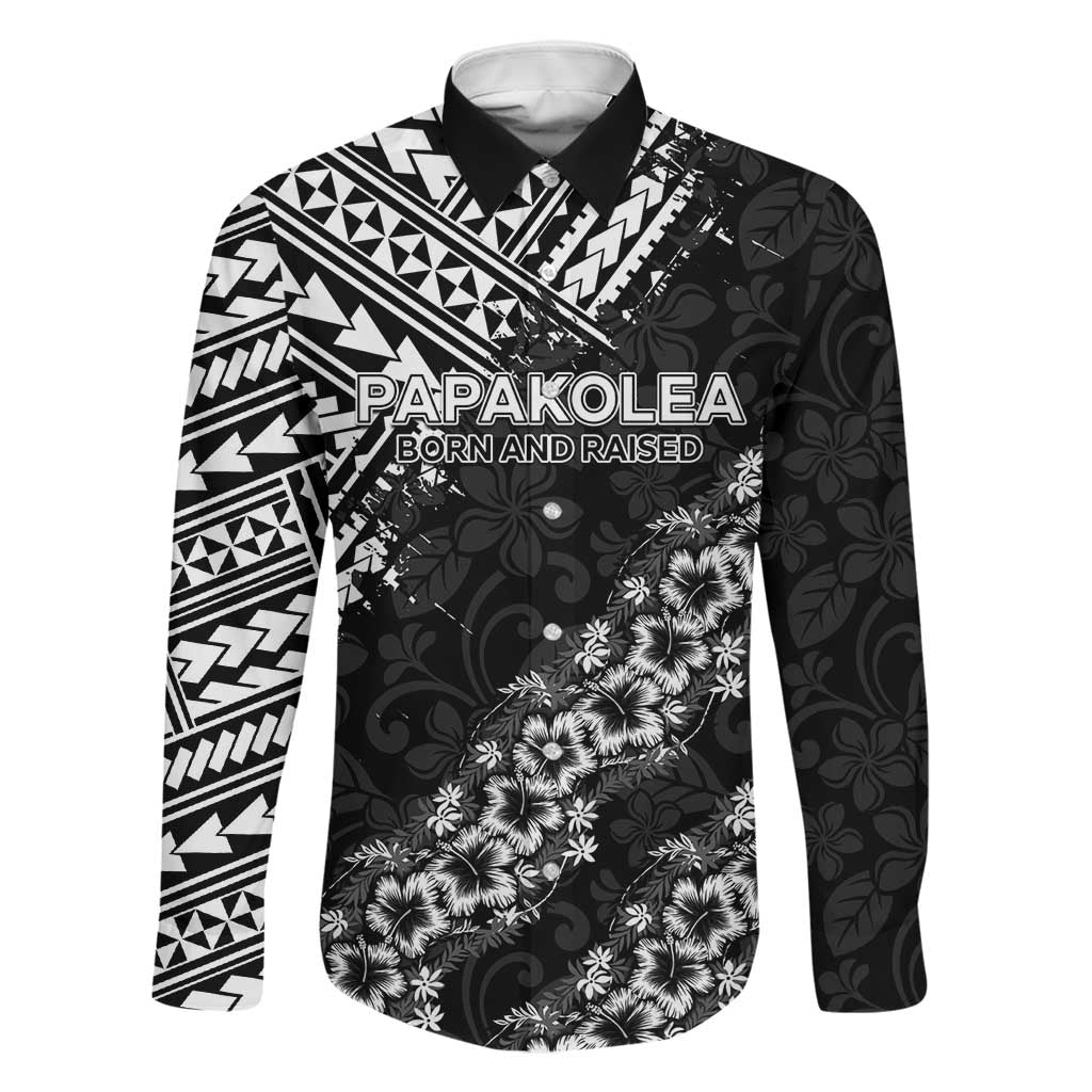 Hawaii Papakolea Born And Raised Family Matching Tank Maxi Dress and Hawaiian Shirt Hawaiian Tribal Pattern LT05 Dad's Shirt - Long Sleeve Black - Polynesian Pride