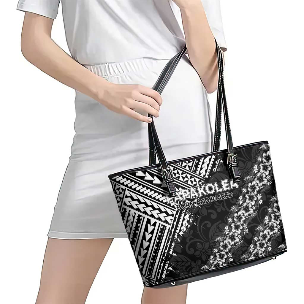Hawaii Papakolea Born And Raised Leather Tote Bag Hawaiian Tribal Pattern