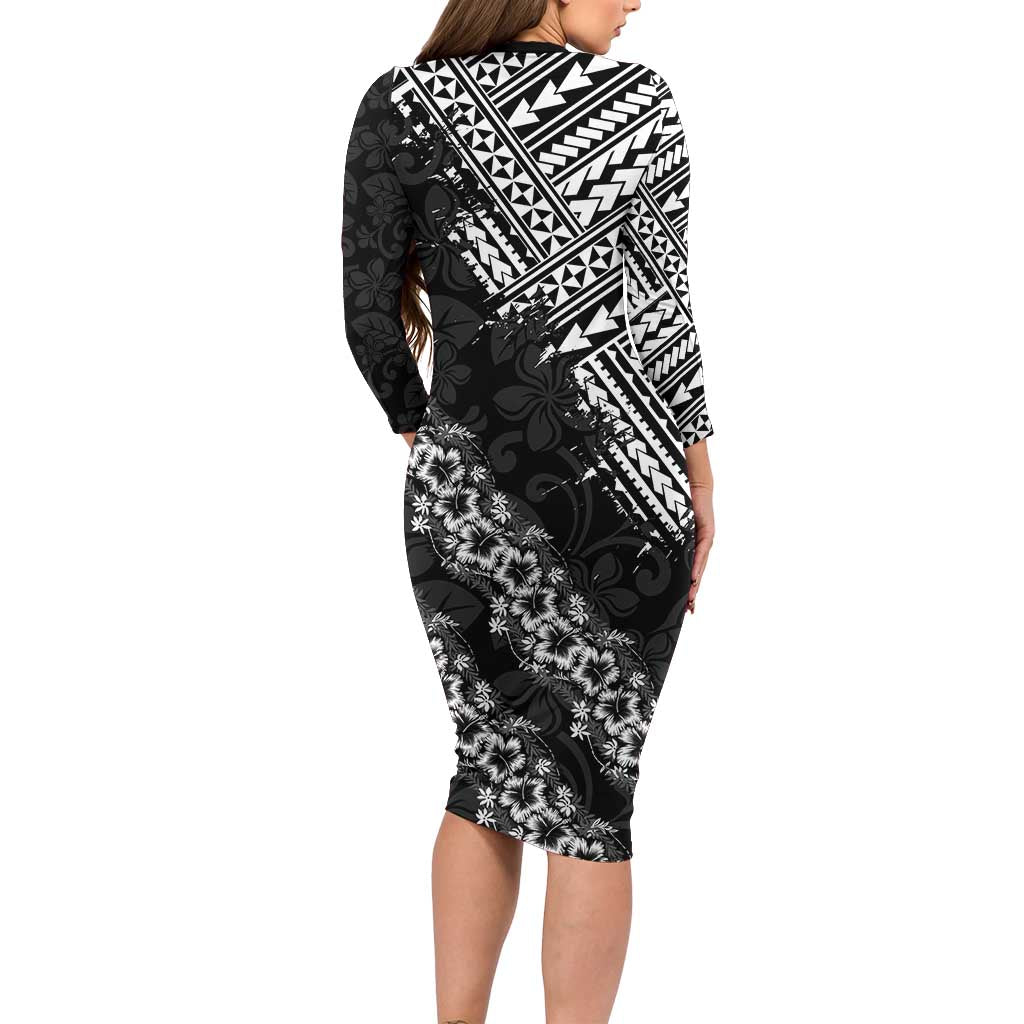 Hawaii Papakolea Born And Raised Long Sleeve Bodycon Dress Hawaiian Tribal Pattern