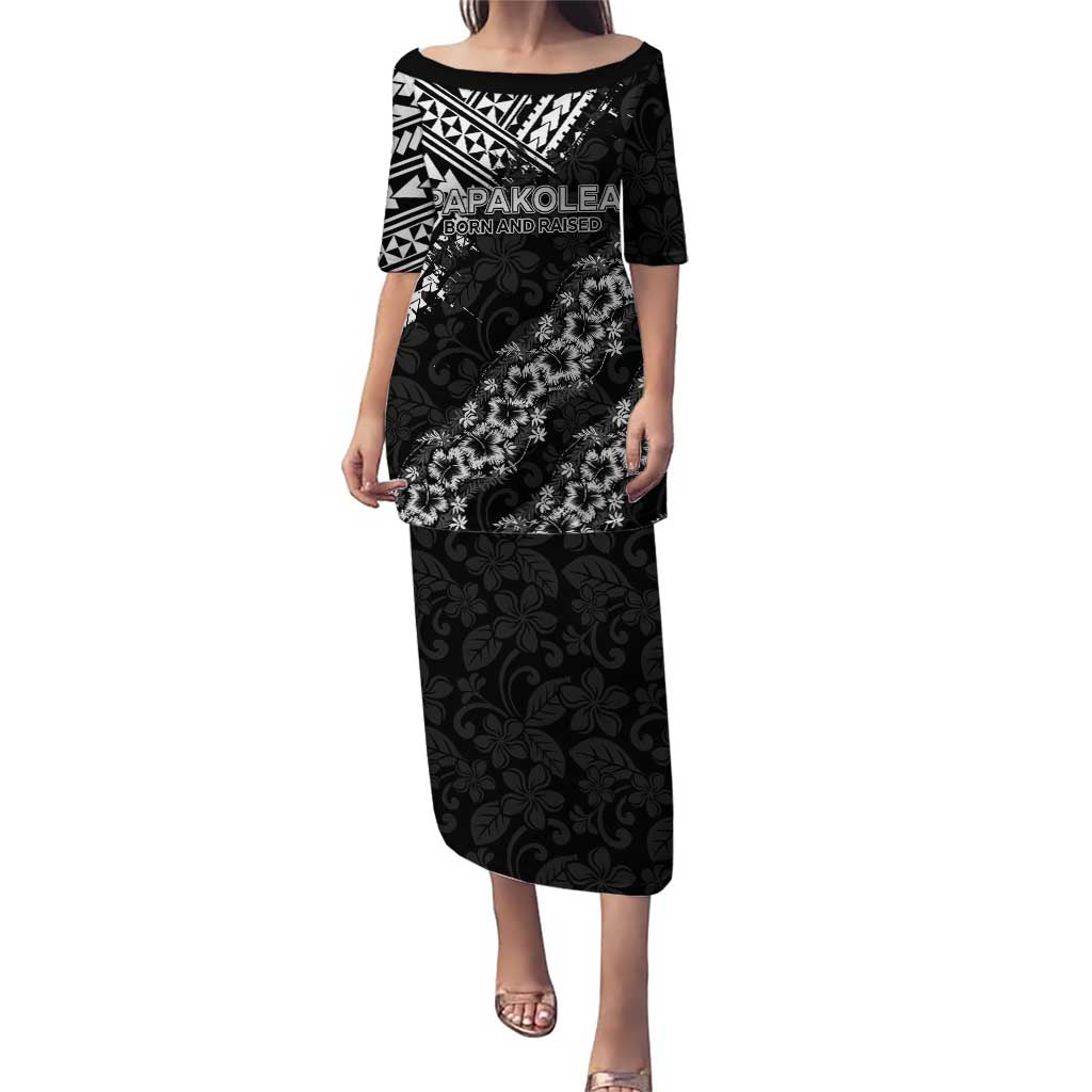 Hawaii Papakolea Born And Raised Puletasi Hawaiian Tribal Pattern LT05 Long Dress Black - Polynesian Pride