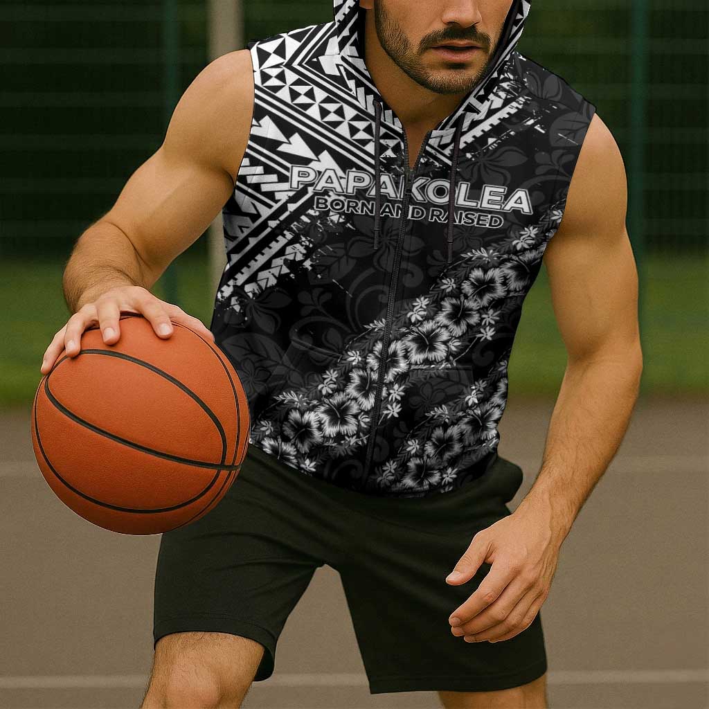 Hawaii Papakolea Born And Raised Sleeveless Zip Hoodie Hawaiian Tribal Pattern