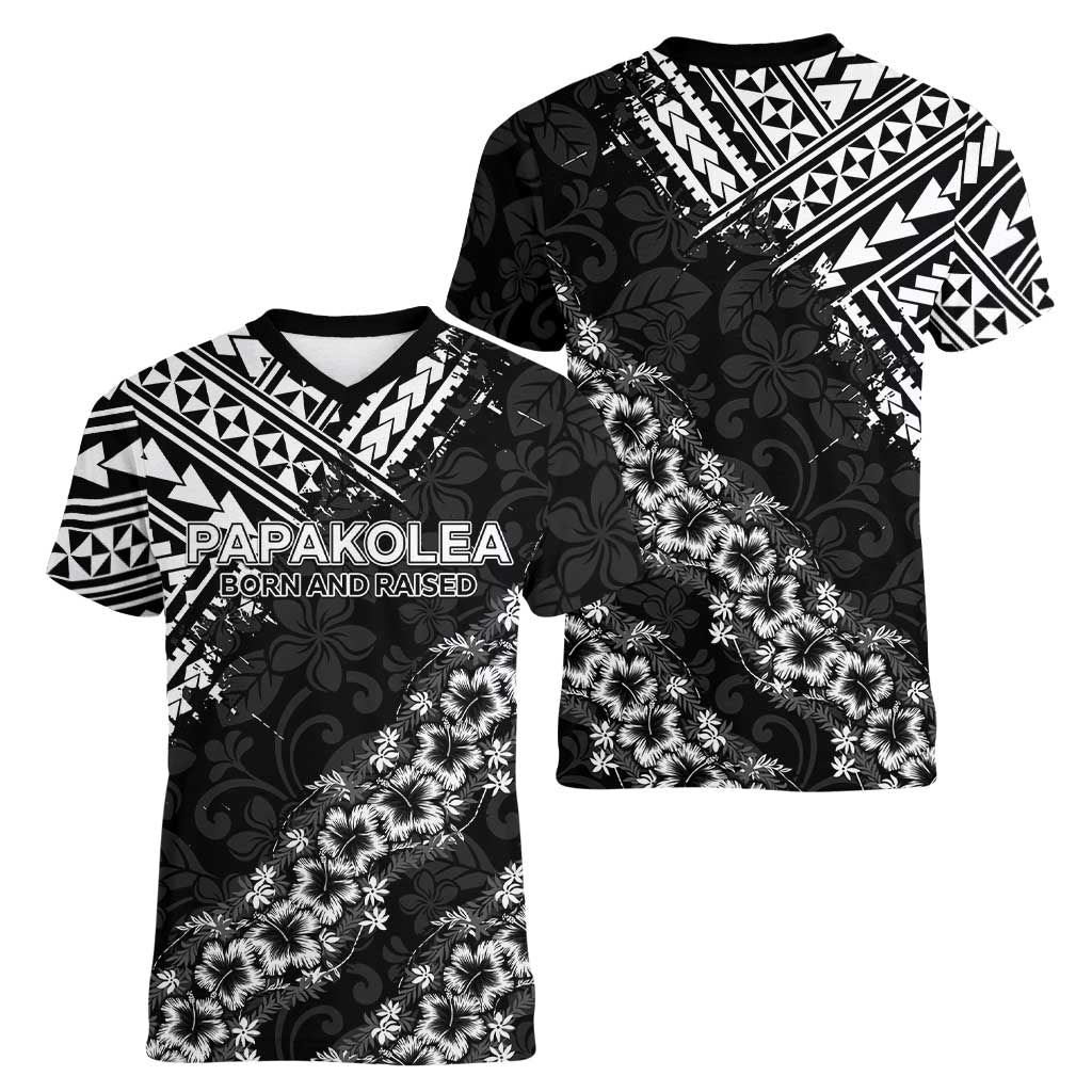 Hawaii Papakolea Born And Raised Women V-Neck T-Shirt Hawaiian Tribal Pattern