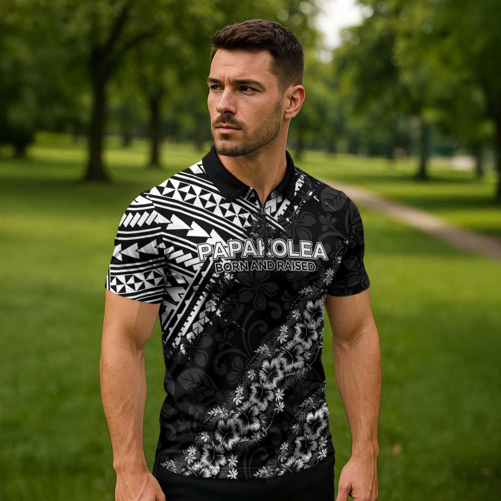 Hawaii Papakolea Born And Raised Zipper Polo Shirt Hawaiian Tribal Pattern