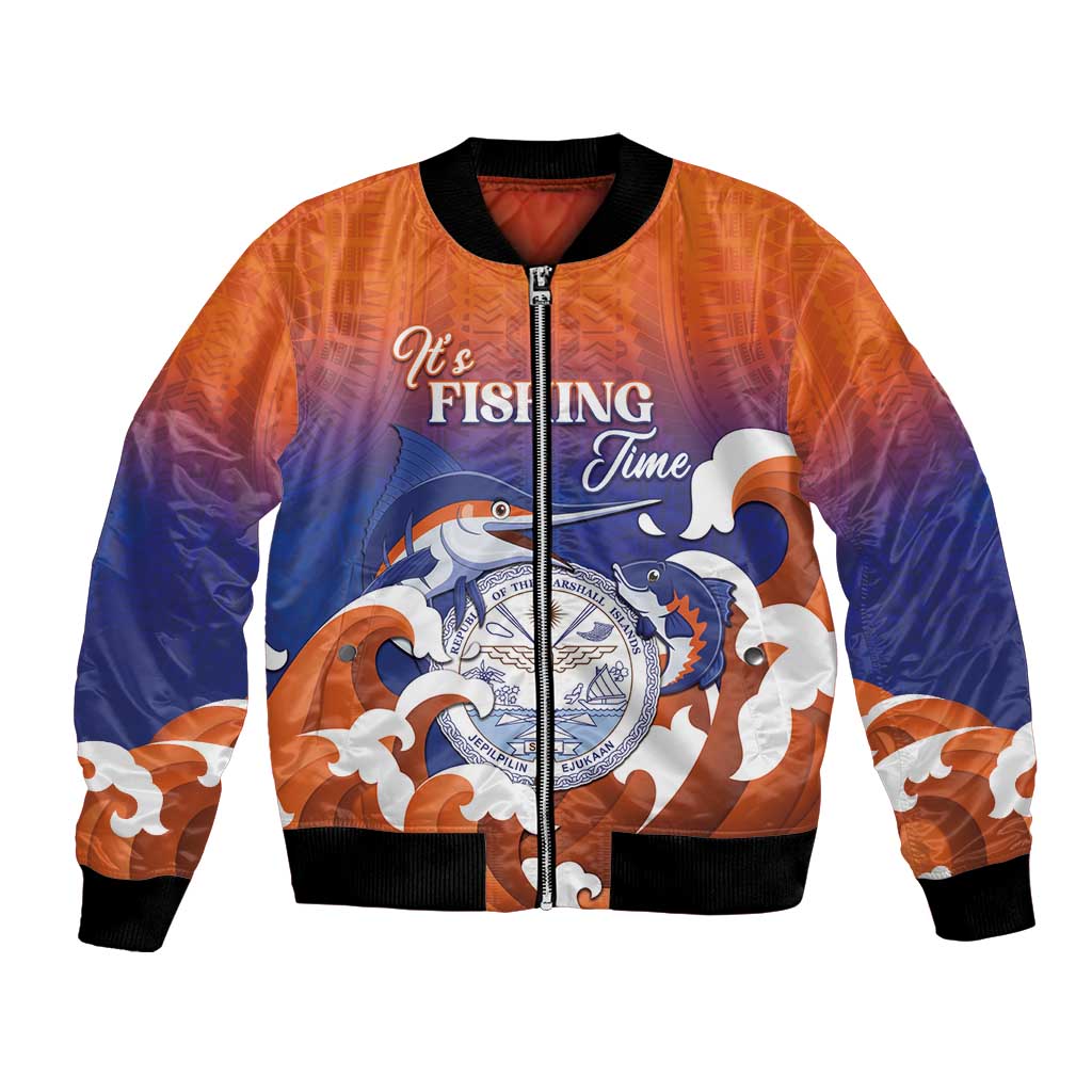 Marshall Islands Fishermen's Day Bomber Jacket It's Fishing Time LT05 Unisex Orange - Polynesian Pride