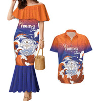 Marshall Islands Fishermen's Day Couples Matching Mermaid Dress and Hawaiian Shirt It's Fishing Time LT05 Orange - Polynesian Pride