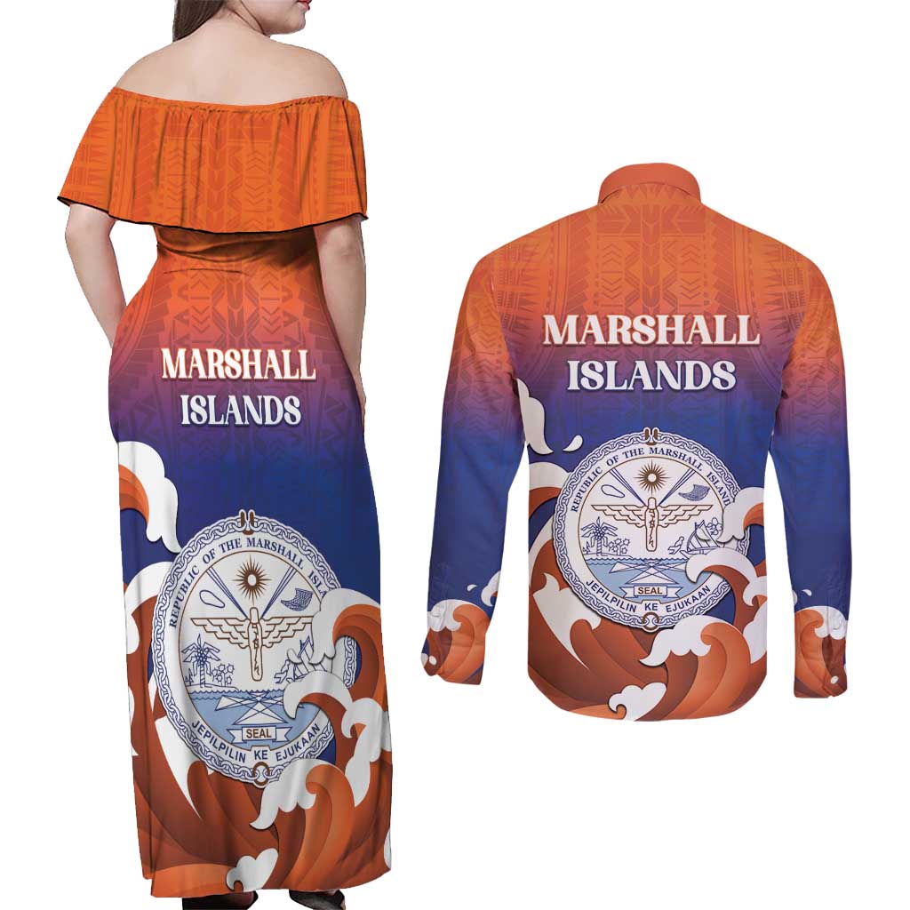 Marshall Islands Fishermen's Day Couples Matching Off Shoulder Maxi Dress and Long Sleeve Button Shirt It's Fishing Time LT05 - Polynesian Pride