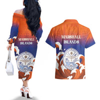 Marshall Islands Fishermen's Day Couples Matching Off The Shoulder Long Sleeve Dress and Hawaiian Shirt It's Fishing Time LT05 - Polynesian Pride