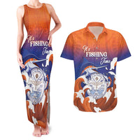 Marshall Islands Fishermen's Day Couples Matching Tank Maxi Dress and Hawaiian Shirt It's Fishing Time LT05 Orange - Polynesian Pride
