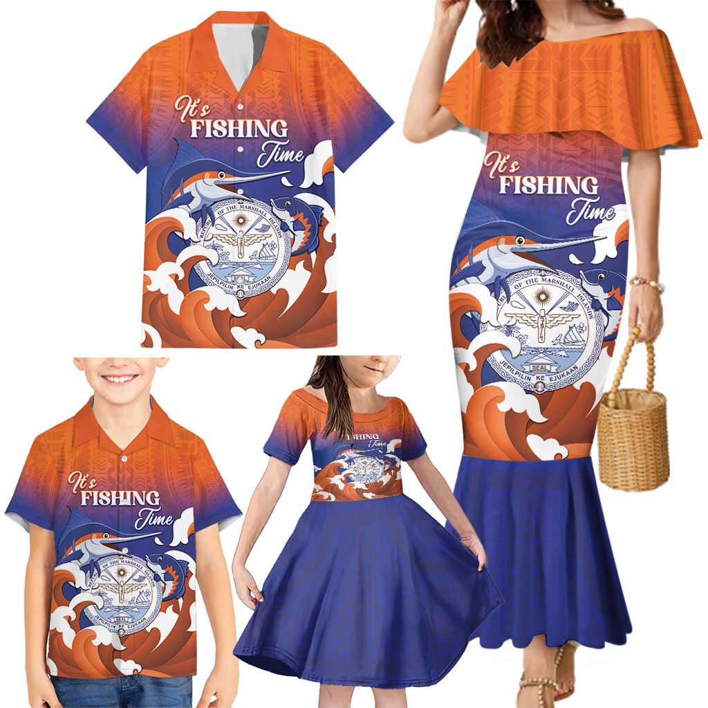 Marshall Islands Fishermen's Day Family Matching Mermaid Dress and Hawaiian Shirt It's Fishing Time LT05 - Polynesian Pride