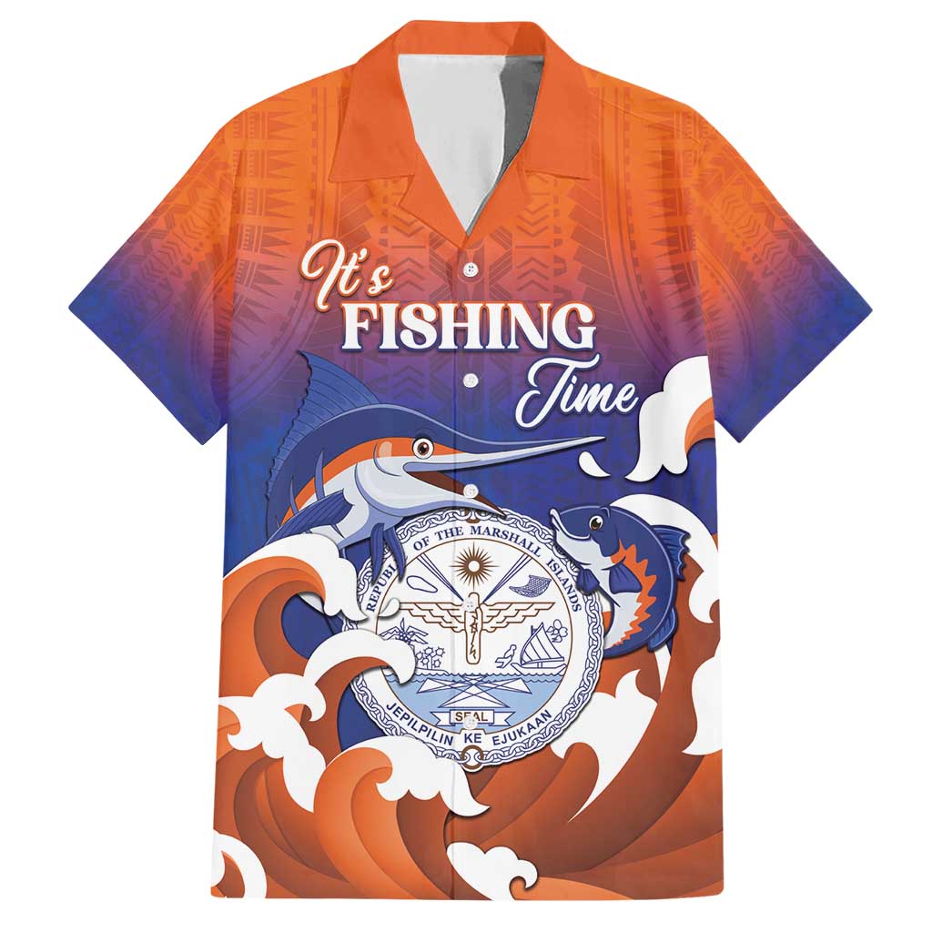 Marshall Islands Fishermen's Day Family Matching Short Sleeve Bodycon Dress and Hawaiian Shirt It's Fishing Time LT05 Dad's Shirt - Short Sleeve Orange - Polynesian Pride