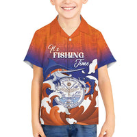 Marshall Islands Fishermen's Day Family Matching Short Sleeve Bodycon Dress and Hawaiian Shirt It's Fishing Time LT05 Son's Shirt Orange - Polynesian Pride