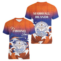 Marshall Islands Fishermen's Day Women V-Neck T-Shirt It's Fishing Time LT05 - Polynesian Pride
