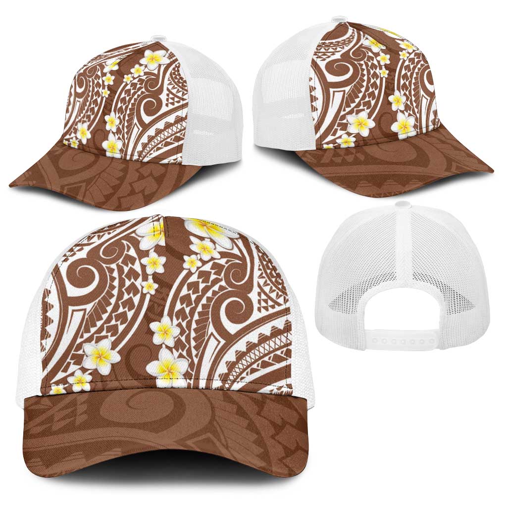 Plumeria With Brown Polynesian Tattoo Pattern Baseball Net Cap - Polynesian Pride
