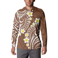 Plumeria With Brown Polynesian Tattoo Pattern Button Sweatshirt