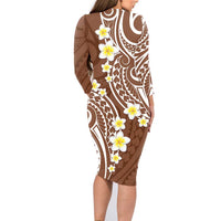 Plumeria With Brown Polynesian Tattoo Pattern Family Matching Long Sleeve Bodycon Dress and Hawaiian Shirt LT05 - Polynesian Pride