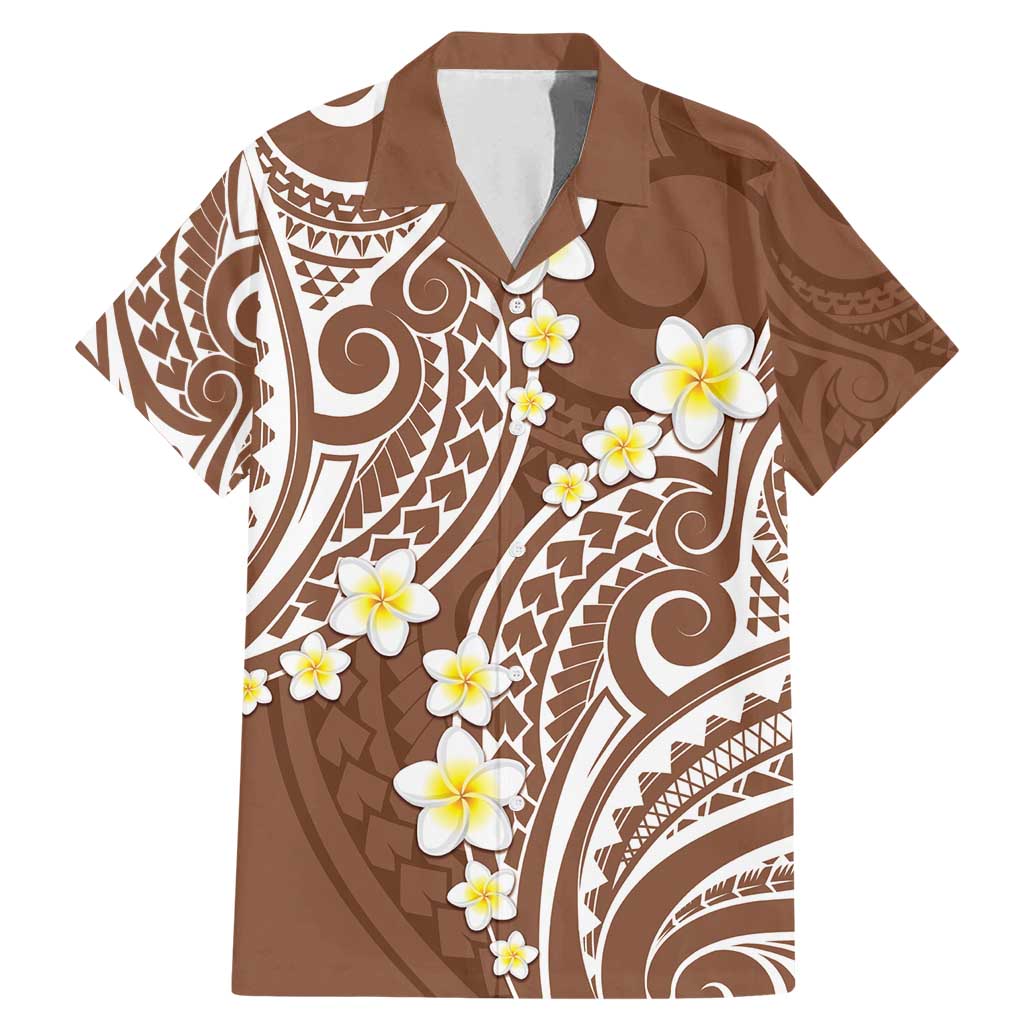 Plumeria With Brown Polynesian Tattoo Pattern Family Matching Mermaid Dress and Hawaiian Shirt LT05 Dad's Shirt - Short Sleeve Brown - Polynesian Pride