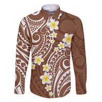 Plumeria With Brown Polynesian Tattoo Pattern Family Matching Mermaid Dress and Hawaiian Shirt LT05 Dad's Shirt - Long Sleeve Brown - Polynesian Pride