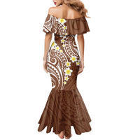 Plumeria With Brown Polynesian Tattoo Pattern Family Matching Mermaid Dress and Hawaiian Shirt LT05 - Polynesian Pride