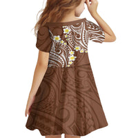 Plumeria With Brown Polynesian Tattoo Pattern Family Matching Off The Shoulder Long Sleeve Dress and Hawaiian Shirt LT05 - Polynesian Pride