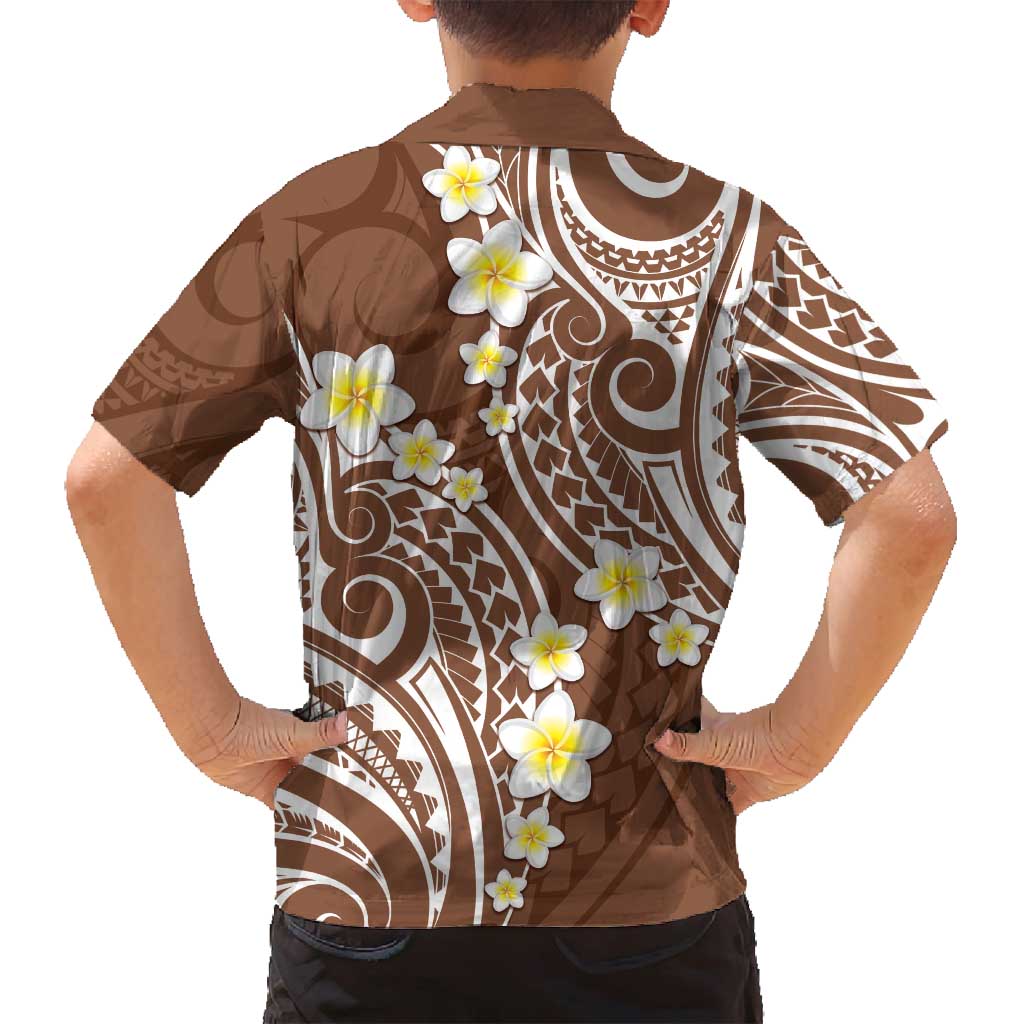 Plumeria With Brown Polynesian Tattoo Pattern Family Matching Off Shoulder Maxi Dress and Hawaiian Shirt LT05 - Polynesian Pride