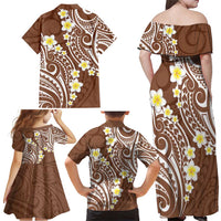 Plumeria With Brown Polynesian Tattoo Pattern Family Matching Off Shoulder Maxi Dress and Hawaiian Shirt LT05 - Polynesian Pride