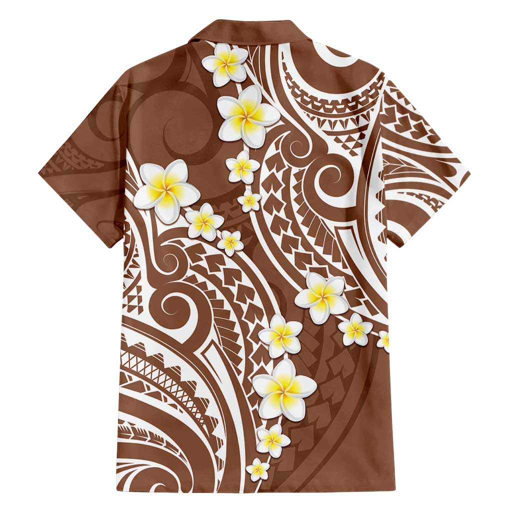 Plumeria With Brown Polynesian Tattoo Pattern Family Matching Off Shoulder Maxi Dress and Hawaiian Shirt LT05 - Polynesian Pride