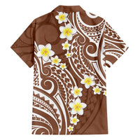 Plumeria With Brown Polynesian Tattoo Pattern Family Matching Off Shoulder Short Dress and Hawaiian Shirt LT05 - Polynesian Pride