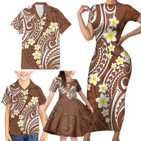 Plumeria With Brown Polynesian Tattoo Pattern Family Matching Short Sleeve Bodycon Dress and Hawaiian Shirt LT05 - Polynesian Pride