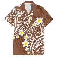 Plumeria With Brown Polynesian Tattoo Pattern Family Matching Short Sleeve Bodycon Dress and Hawaiian Shirt LT05 Dad's Shirt - Short Sleeve Brown - Polynesian Pride