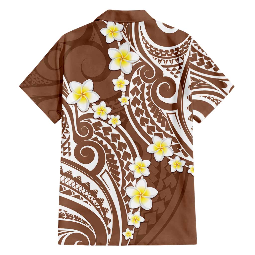 Plumeria With Brown Polynesian Tattoo Pattern Family Matching Short Sleeve Bodycon Dress and Hawaiian Shirt LT05 - Polynesian Pride