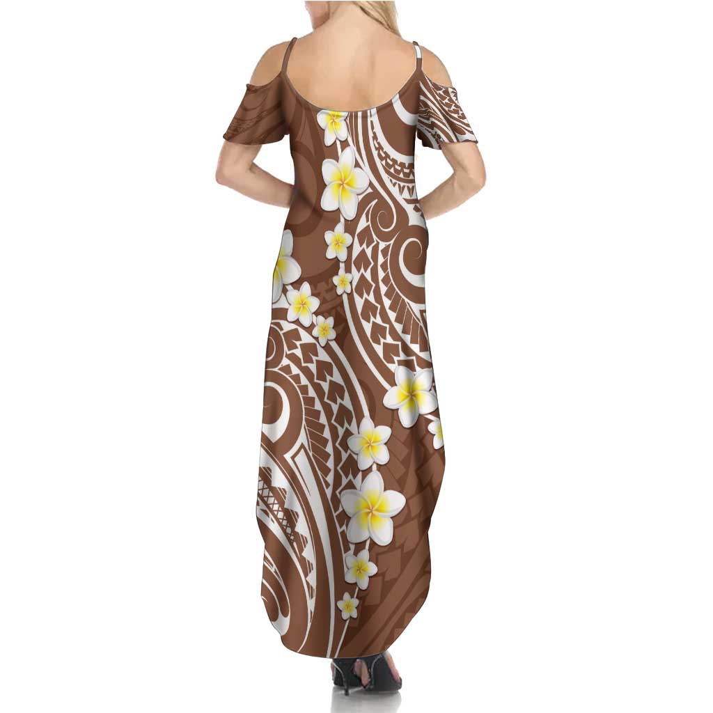 Plumeria With Brown Polynesian Tattoo Pattern Family Matching Summer Maxi Dress and Hawaiian Shirt LT05 - Polynesian Pride
