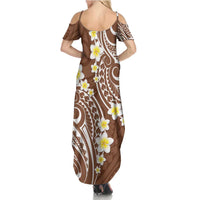Plumeria With Brown Polynesian Tattoo Pattern Family Matching Summer Maxi Dress and Hawaiian Shirt LT05 - Polynesian Pride