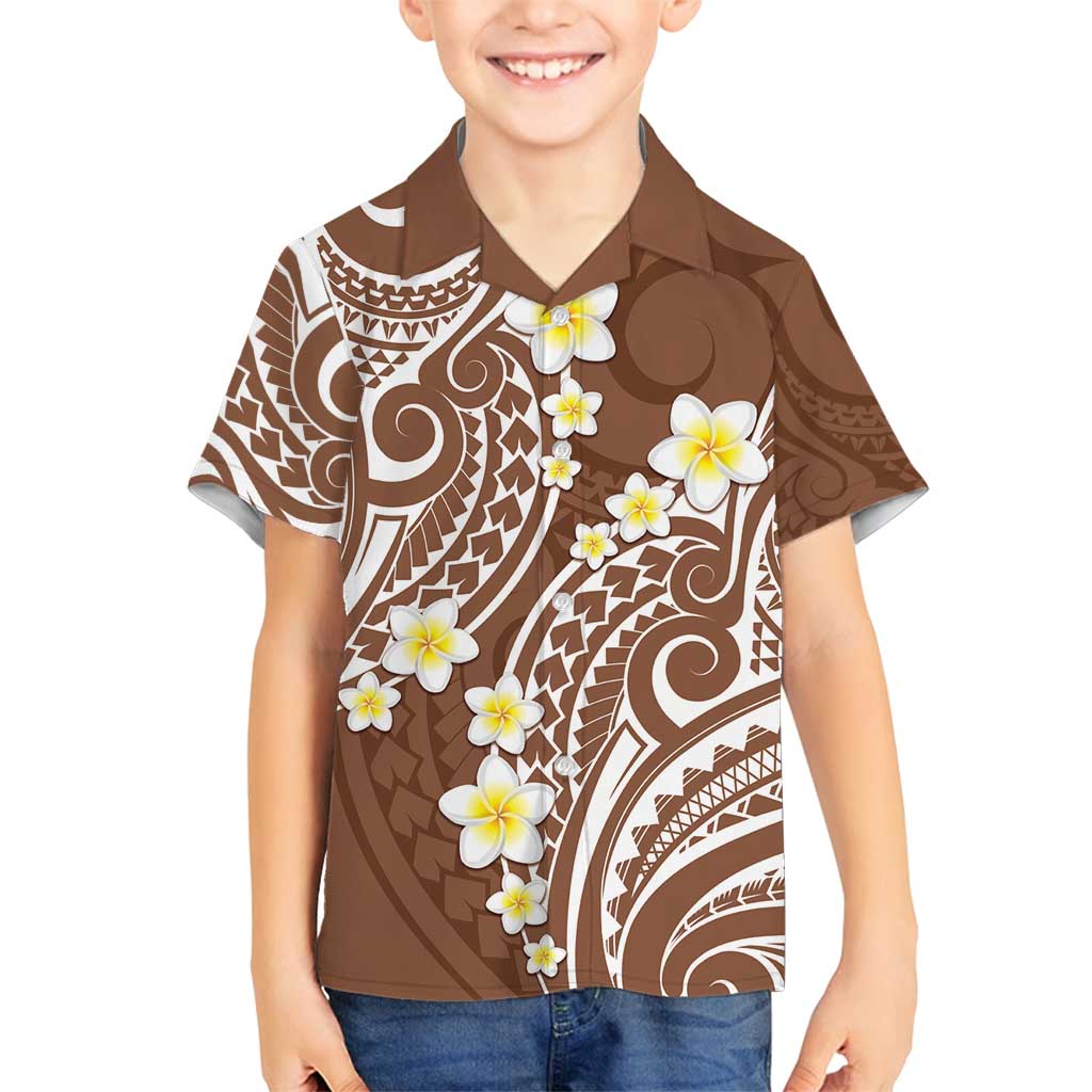Plumeria With Brown Polynesian Tattoo Pattern Family Matching Summer Maxi Dress and Hawaiian Shirt LT05 Son's Shirt Brown - Polynesian Pride