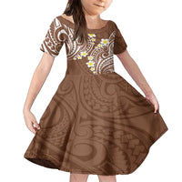 Plumeria With Brown Polynesian Tattoo Pattern Family Matching Tank Maxi Dress and Hawaiian Shirt LT05 Daughter's Dress Brown - Polynesian Pride
