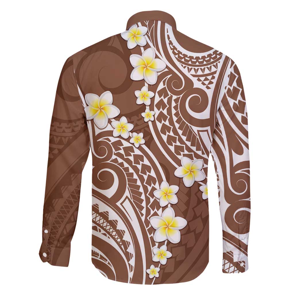Plumeria With Brown Polynesian Tattoo Pattern Family Matching Tank Maxi Dress and Hawaiian Shirt LT05 - Polynesian Pride