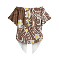Plumeria With Brown Polynesian Tattoo Pattern Off Shoulder Wrap Waist Top LT05 - Polynesian Pride